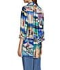 John Mark Novelty Travel Print Point Collar Roll-Tab Sleeve Button Front Tunic, Color:Travel Print - Image 7