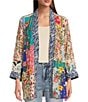 Color:Floral Multi - Image 1 - Patch Print Floral Embriodered Open Front 3/4 Sleeve Kimono