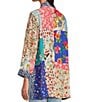Color:Floral Multi - Image 5 - Patch Print Floral Embriodered Open Front 3/4 Sleeve Kimono