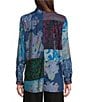 Color:Patch Multi - Image 2 - Patchwork Print Button Front Long Roll-Tab Sleeve Blouse