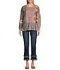 John Mark Patchwork Print Crew Neck Long Sleeve Knit Sweater, Color:Multi - Image 5
