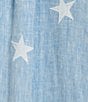 John Mark Petite Size Allover Embroidered Stars Wire Collar Long Roll-Tab Sleeve Button Front Tie Blouse, Color:Chambray - Image 5