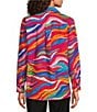 John Mark Petite Size Allover Eyelet Embroidered Watercolor Print Point Collar Long Roll-Tab Sleeve Button Front Blouse, Color:Multi - Image 2