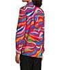John Mark Petite Size Allover Eyelet Embroidered Watercolor Print Point Collar Long Roll-Tab Sleeve Button Front Blouse, Color:Multi - Image 4