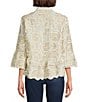 John Mark Petite Size Allover Floral Embroidered Spread Collar 3/4 Sleeve Peasant Top, Color:Ivory - Image 2