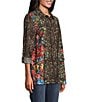 John Mark Petite Size Animal Skin Floral Multi Print Point Collar Long Roll-Tab Sleeve Button Front Tunic, Color:Animal Skin Multi - Image 3