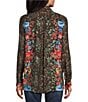 John Mark Petite Size Animal Skin Floral Multi Print Point Collar Long Roll-Tab Sleeve Button Front Tunic, Color:Animal Skin Multi - Image 6