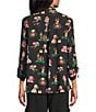John Mark Petite Size Christmas Novelty Dog Print Wire Collar 3/4 Cinched Tie Sleeve Button-Front Blouse, Color:Black - Image 2