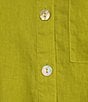 Color:Chart - Image 6 - Petite Size Collar Neck 3/4 Sleeve Linen Button Front Tie Top
