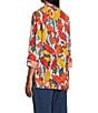 John Mark Petite Size Embroidered Abstract Leaf Print Wire Collar 3/4 Roll-Tab Sleeve Hi-Low Hem Button Front Tunic, Color:Spice Print - Image 4