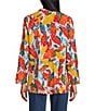 John Mark Petite Size Embroidered Abstract Leaf Print Wire Collar 3/4 Roll-Tab Sleeve Hi-Low Hem Button Front Tunic, Color:Spice Print - Image 6