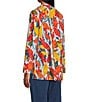 John Mark Petite Size Embroidered Abstract Leaf Print Wire Collar 3/4 Roll-Tab Sleeve Hi-Low Hem Button Front Tunic, Color:Spice Print - Image 8