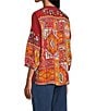 John Mark Petite Size Embroidered Multi Patch Split V-Neck 3/4 Sleeve Hi-Low Hem Tunic, Color:Dark Spice - Image 4