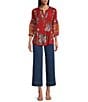 John Mark Petite Size Embroidered Multi Patch Split V-Neck 3/4 Sleeve Hi-Low Hem Tunic, Color:Dark Spice - Image 5