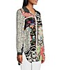 Color:Multi - Image 4 - Petite Size Embroidered Multiple Print Point Collar 3/4 Roll-Tab Sleeve Button-Front Tunic