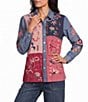John Mark Petite Size Embroidered Patchwork Point Collar Long Sleeve Button-Front Shirt - Image 1