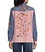 John Mark Petite Size Embroidered Patchwork Point Collar Long Sleeve Button-Front Shirt - Image 2