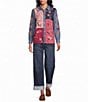 John Mark Petite Size Embroidered Patchwork Point Collar Long Sleeve Button-Front Shirt - Image 3