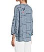 John Mark Petite Size Embroidered Patchwork Split V-Neck 3/4 Sleeve Button-Front Blouse - Image 4