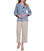 John Mark Petite Size Embroidered Patchwork Split V-Neck 3/4 Sleeve Button-Front Blouse - Image 5