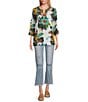 Color:White Multi - Image 5 - Petite Size Embroidered Tropical Floral Print Round Split Neck 3/4 Sleeve Tunic