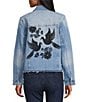 John Mark Petite Size Floral Embroidered Notch Collar Long Sleeve Button-Front Jacket, Color:Light Denim - Image 3