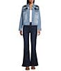 John Mark Petite Size Floral Embroidered Notch Collar Long Sleeve Button-Front Jacket, Color:Light Denim - Image 4