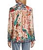 John Mark Petite Size Floral Multi Woven Point Collar Long Roll-Tab Sleeve Button Front Shirt, Color:Floral Multi - Image 2