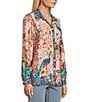 John Mark Petite Size Floral Multi Woven Point Collar Long Roll-Tab Sleeve Button Front Shirt, Color:Floral Multi - Image 3