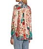 John Mark Petite Size Floral Multi Woven Point Collar Long Roll-Tab Sleeve Button Front Shirt, Color:Floral Multi - Image 4