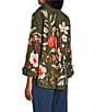 John Mark Petite Size Floral Print Woven Wire Collar 3/4 Cinched Tie Sleeves Button Front Top, Color:Dark Olive - Image 4