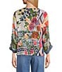 John Mark Petite Size Geometric Floral Border Print Scoop Neck 3/4 Cinched Tie Sleeve Tunic, Color:Multi - Image 2