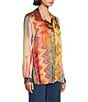 John Mark Petite Size Mixed Multi Print Point Collar Long Roll-Tab Sleeves Button Front Tunic, Color:Spirit - Image 7