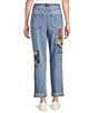 John Mark Petite Size Multi Patch Print 5-Pocket Denim Boyfriend Jeans, Color:Denim - Image 2