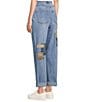 John Mark Petite Size Multi Patch Print 5-Pocket Denim Boyfriend Jeans, Color:Denim - Image 4