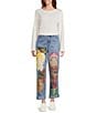 John Mark Petite Size Multi Patch Print 5-Pocket Denim Boyfriend Jeans, Color:Denim - Image 5