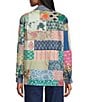 John Mark Petite Size Multi Print Patched Point Collar Long Roll-Tab Sleeve Button Front Tunic, Color:Multi - Image 4