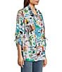 Color:Multi - Image 3 - Petite Size Novelty Print Collar Neck 3/4 Sleeve Top