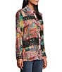 John Mark Petite Size Patchwork Lace Print Point Collar Long Sleeve Button Front Blouse, Color:Multi Pink - Image 3