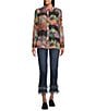 John Mark Petite Size Patchwork Lace Print Point Collar Long Sleeve Button Front Blouse, Color:Multi Pink - Image 5