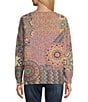 John Mark Petite Size Patchwork Print Crew Neck Long Sleeve Knit Sweater, Color:Multi - Image 2