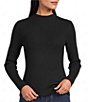 John Mark Petite Size Solid Ribbed Knit Mock Neck Long Sleeve Sweater - Image 1