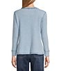 John Mark Petite Size Solid Washed Waffle Knit Split V-Neck Long Sleeve Top - Image 2