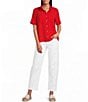 John Mark Petite Size Solid Wire Collar Short Sleeve Button Front Shirt - Image 3