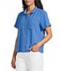 John Mark Petite Size Solid Wire Collar Short Sleeve Button Front Shirt - Image 1