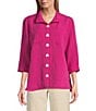 John Mark Petite Size Solid Woven 3/4 Sleeve Wire Collared Button Front Patch Pocket Camp Shirt - Image 1