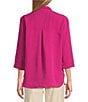 John Mark Petite Size Solid Woven 3/4 Sleeve Wire Collared Button Front Patch Pocket Camp Shirt - Image 2
