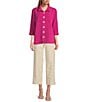 John Mark Petite Size Solid Woven 3/4 Sleeve Wire Collared Button Front Patch Pocket Camp Shirt - Image 3