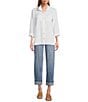 John Mark Petite Size Solid Woven 3/4 Sleeve Wire Collared Button Front Patch Pocket Camp Shirt - Image 3
