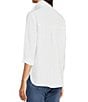 John Mark Petite Size Solid Woven 3/4 Sleeve Wire Collared Button Front Patch Pocket Camp Shirt - Image 5